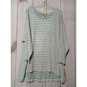 Ruby‎ Rd Sweater Ladies 3x Green Cream Light Weight Scoop Neck